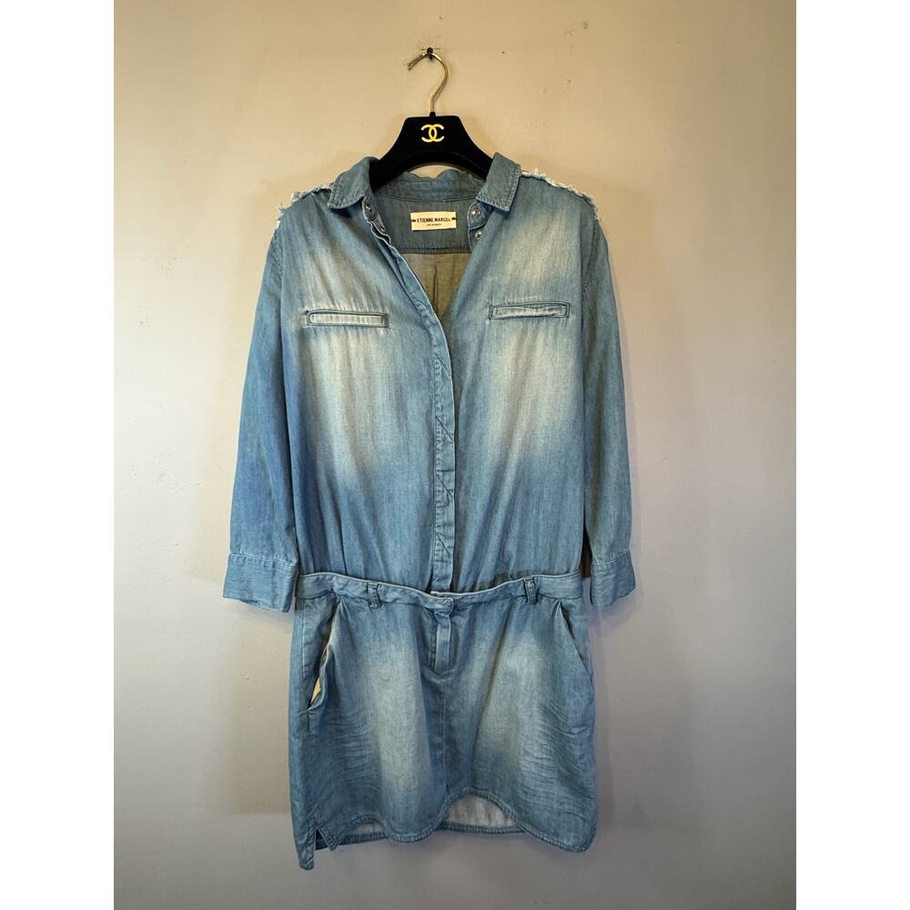 Etienne Marcel Jackie Light Wash Denim Mini Dress Women's Large Cotton